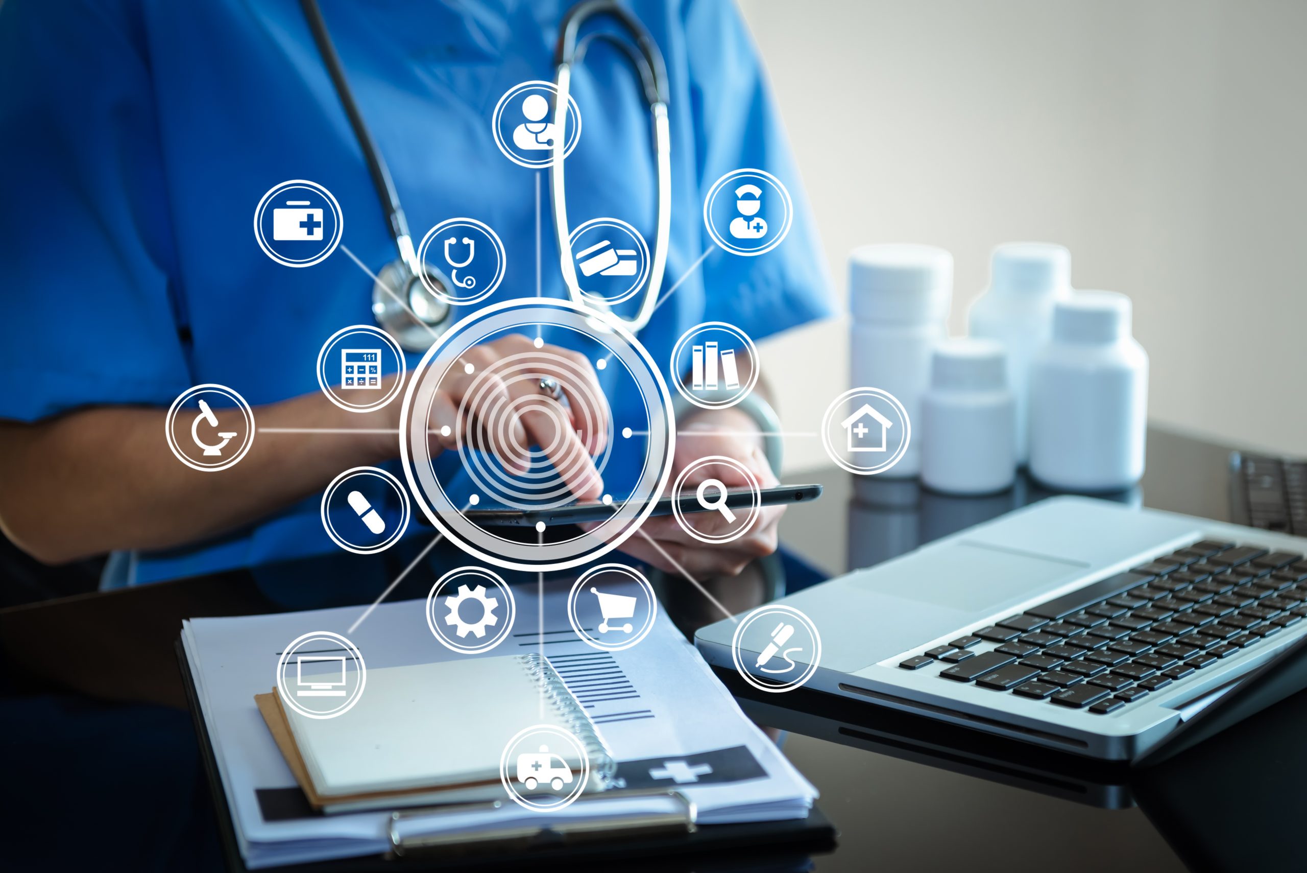 medical technology concept,smart doctor hand working with modern